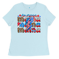 Baby Blue american mama Ladies Tee - CowhideDigitalArt