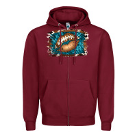Burgundy Football Lips Zipper Hoodie - Jasminsmagicworld
