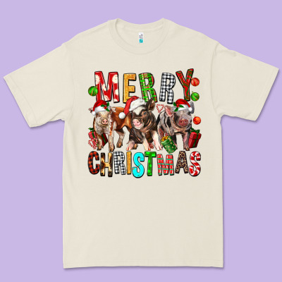 Merry Christmas Pigs Premium Tee Designed By Fadigitalartstudio