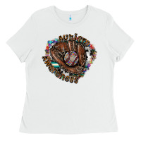 White Autism Awareness Baseball Ladies Tee - CowhideDigitalArt