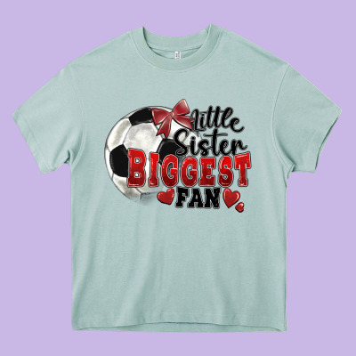 Little Sister Biggest Fan Soccer Heavy Core Tee Designed By Fadigitalartstudio
