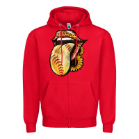 Red Softball Tongue Zipper Hoodie - Jasminsmagicworld