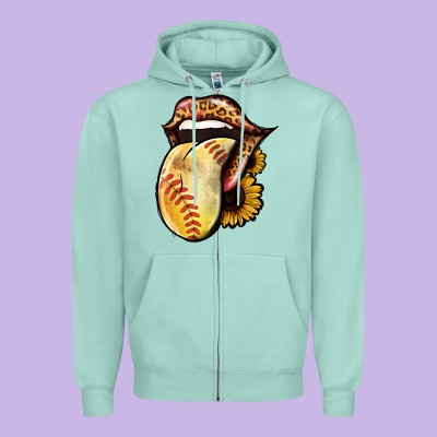 Softball Tongue Zipper Hoodie Designed By Jasminsmagicworld