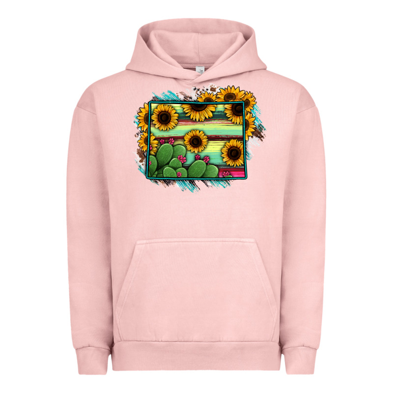 Wyoming Map Sunflower Cactus Serape Urban Hoodie by RanaPortraitStore | Teevron
