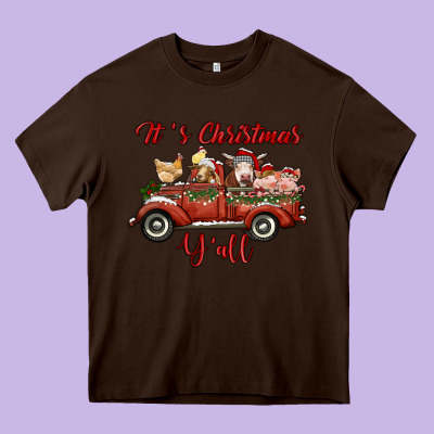 It's Christmas Y'all Truck With Farm Animals Heavy Core Tee Designed By Ranaportraitstore