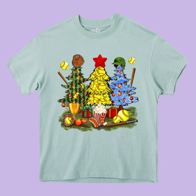 Christmas With Softball Trees Bbs Heavy Core Tee Designed By Bundleandbundleshop