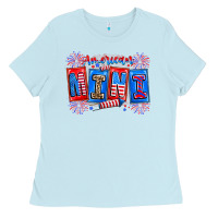 Baby Blue american mini Ladies Tee - CowhideDigitalArt