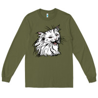 Army Green Drawing Cat Long Sleeve Tee - RacoonDesign