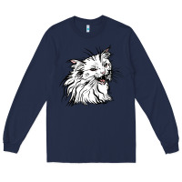 Navy Drawing Cat Long Sleeve Tee - RacoonDesign
