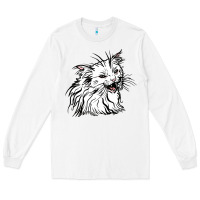 White Drawing Cat Long Sleeve Tee - RacoonDesign