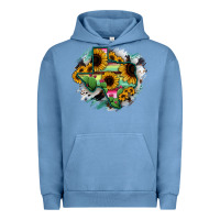 Pigment Pebble Blue Texas Map Sunflower Cactus Serape Urban Hoodie - RanaPortraitStore
