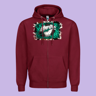 Soccer Lips Zipper Hoodie Designed By Jasminsmagicworld