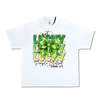 White Not Lucky Simply Blessed Urban Heavy Tee - CowhideDigitalArt