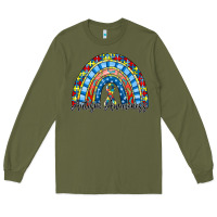 Army Green autism awareness rainbow Long Sleeve Tee - RacoonDesign
