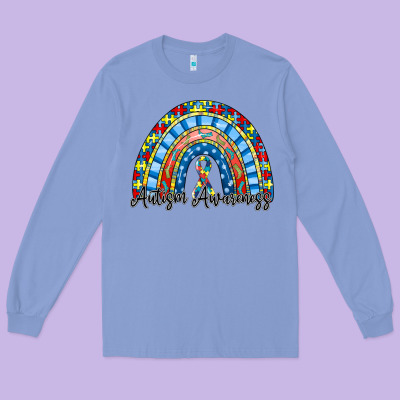 Autism Awareness Rainbow Long Sleeve Tee Designed By Racoondesign
