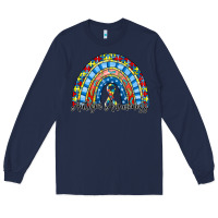 Navy autism awareness rainbow Long Sleeve Tee - RacoonDesign