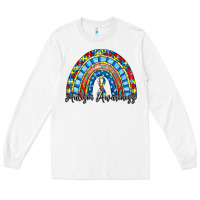 White autism awareness rainbow Long Sleeve Tee - RacoonDesign