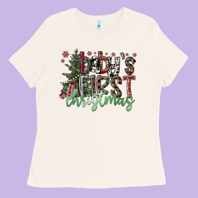 Baby's First Christmas Ladies Tee Designed By Cowhidedigitalart