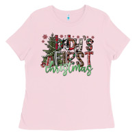 Bubblegum Pink Baby's First Christmas Ladies Tee - CowhideDigitalArt