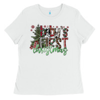 White Baby's First Christmas Ladies Tee - CowhideDigitalArt