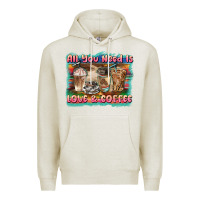 Oatmeal Heather all you need is love & coffee Premium Hoodie - BarkalooDesign