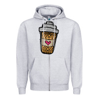 Heather Grey leopard glitter coffee cup Zipper Hoodie - Jasminsmagicworld