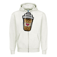 Oatmeal Heather leopard glitter coffee cup Zipper Hoodie - Jasminsmagicworld