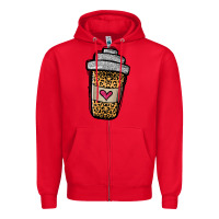 Red leopard glitter coffee cup Zipper Hoodie - Jasminsmagicworld