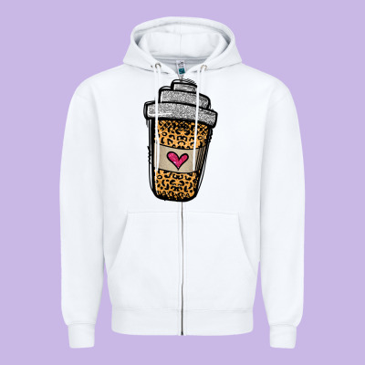Leopard Glitter Coffee Cup Zipper Hoodie Designed By Jasminsmagicworld