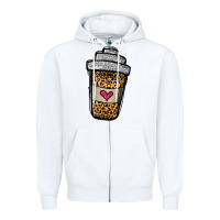 White leopard glitter coffee cup Zipper Hoodie - Jasminsmagicworld