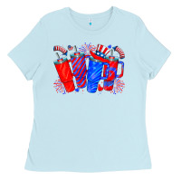 Baby Blue american obsessive cup Ladies Tee - CowhideDigitalArt