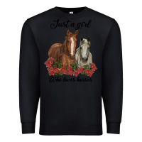 Black just a girl who loves horses no background Premium Sweatshirt - RanaPortraitStore