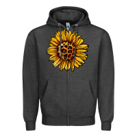 Charcoal Heather sunflower leopard Zipper Hoodie - Jasminsmagicworld