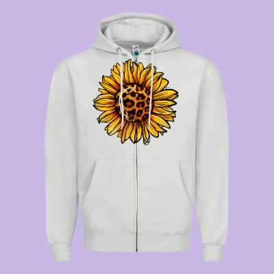 Sunflower Leopard Zipper Hoodie Designed By Jasminsmagicworld