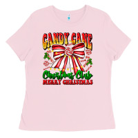 Bubblegum Pink Candy Cane Christmas Club Ladies Tee - CowhideDigitalArt