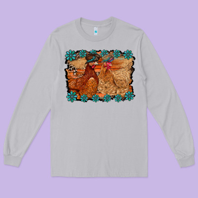 Chicken Western Long Sleeve Tee Designed By Racoondesign