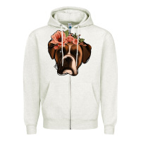 Oatmeal Heather floral boxer Zipper Hoodie - Jasminsmagicworld