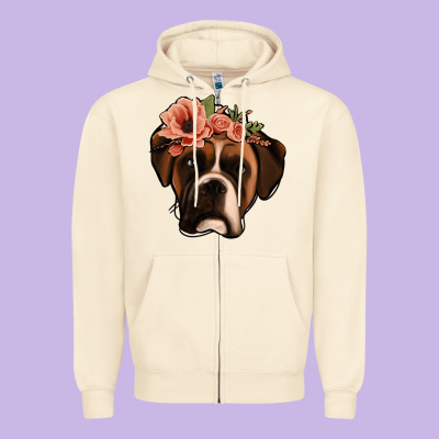Floral Boxer Zipper Hoodie Designed By Jasminsmagicworld