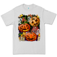 Dove Grey Halloween Pumpkins Premium Tee - BundleAndBundleShop