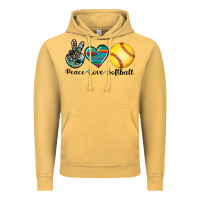 Vintage Mustard peace love softball Vintage Hoodie - Artiststas