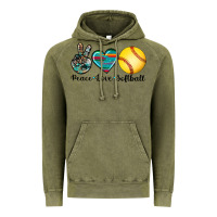 Vintage Olive peace love softball Vintage Hoodie - Artiststas