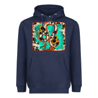 Navy leo turquoise cowhide Heavyweight Hoodie - RanaPortraitStore