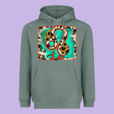 Leo Turquoise Cowhide Heavyweight Hoodie Designed By Ranaportraitstore