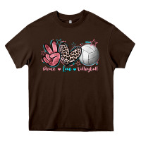 Chocolate Brown Peace Love Volleyball Heavy Core Tee - FaDigitalArtStudio