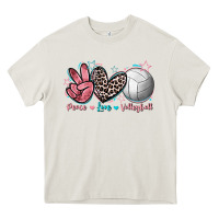 Cream Peace Love Volleyball Heavy Core Tee - FaDigitalArtStudio