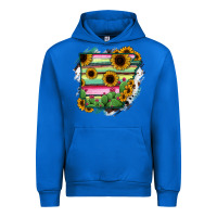 Cobalt Arkansas Map Sunflower Cactus Serape Urban Hoodie - RanaPortraitStore