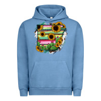 Pigment Pebble Blue Arkansas Map Sunflower Cactus Serape Urban Hoodie - RanaPortraitStore