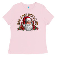 Bubblegum Pink i love a man with beard Ladies Tee - CowhideDigitalArt
