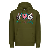 Army Green Peace Love Husky Premium Hoodie - Jasminsmagicworld