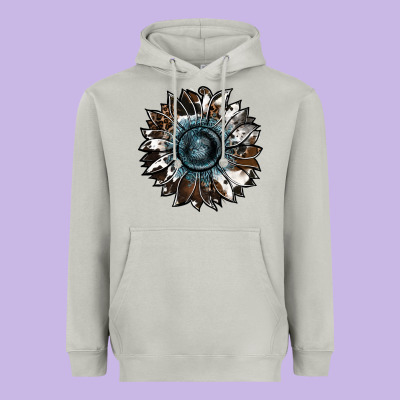 Cowhide Leopard And  Leather Sunflower Heavyweight Hoodie Designed By Ranaportraitstore